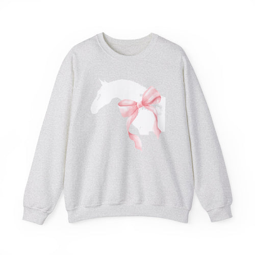 Coquette Horse Fleece Crewneck in ash grey on white background.