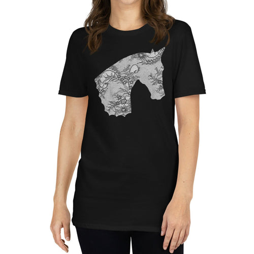 Chantilly Lace Horse T-Shirt in Black on model.