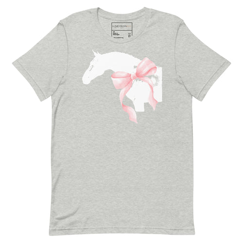 Coquette Horse T-Shirt in heather grey on white background.