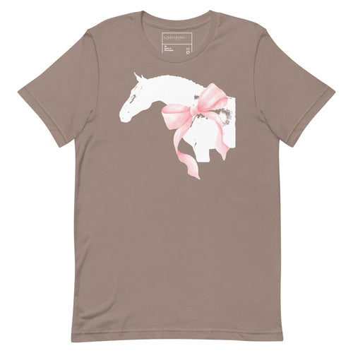 Coquette Horse T-Shirt in Pebble brown on white background.